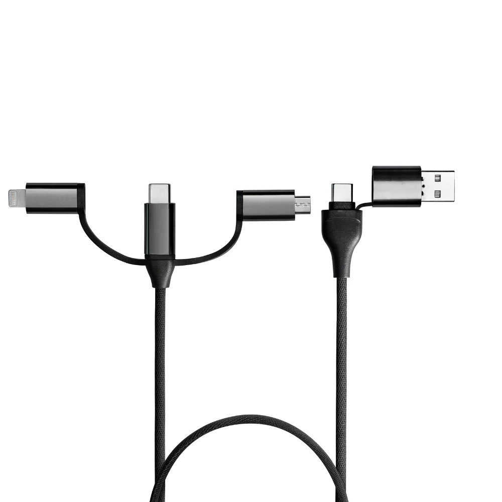 Six-In-One Multi-Format Universal Charging Cord, Dual Input Braided Multi-Tip Charge And Sync Cable With Sliding Interchangeable Connectors