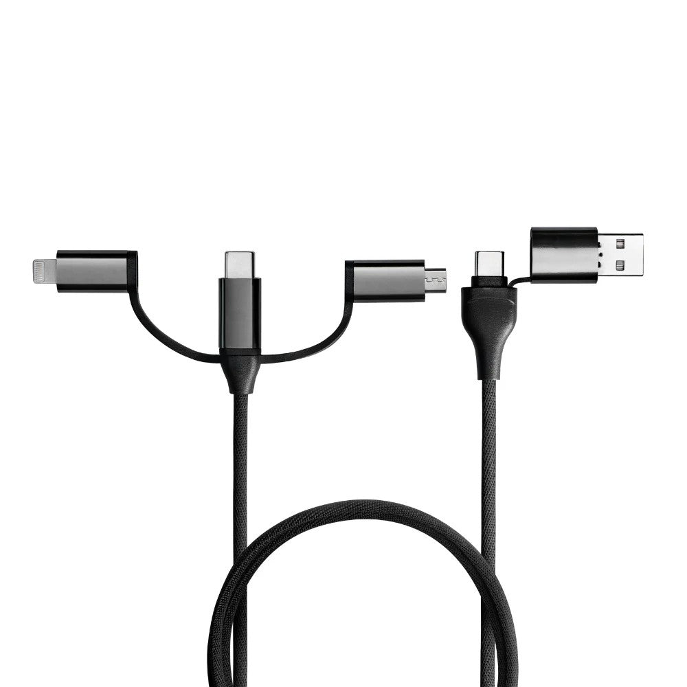 Six-In-One Multi-Format Universal Charging Cord, Dual Input Braided Multi-Tip Charge And Sync Cable With Sliding Interchangeable Connectors