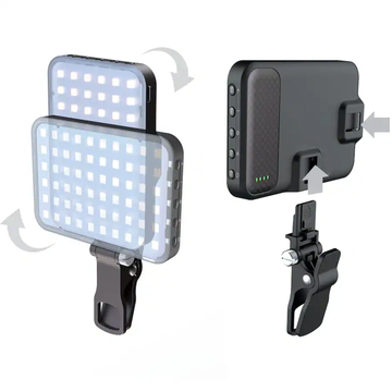 Portable Bi-Color Led Clip-On Fill Light Panel, Rechargeable Pocket Video Lighting Kit With Dual Mount Brackets