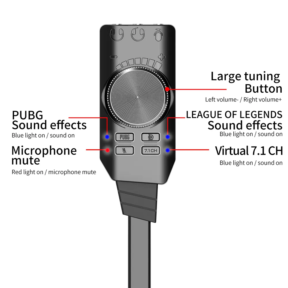 Virtual 7.1 Surround Usb External Gaming Sound Card Adapter, Multi-Jack Plug-And-Play 3.5Mm Audio Converter For Desktop And Notebook Computers