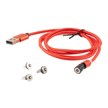 Rotatable Magnetic Braided USB 2.0 Charging Cord, 3-In-1 Multi-Tip Led Indicator Usb-A Cable With Lightning, Micro-Usb And Usb-C Adapters
