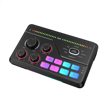 Multi-Interface Live Streaming Gaming Audio Mixer, Rgb Backlit Usb Sound Interface With Surround Sound, Xlr Mic Preamp And Real-Time Vocal Modulation