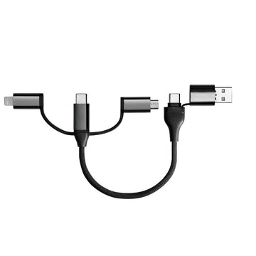 Six-In-One Multi-Format Universal Charging Cord, Dual Input Braided Multi-Tip Charge And Sync Cable With Sliding Interchangeable Connectors